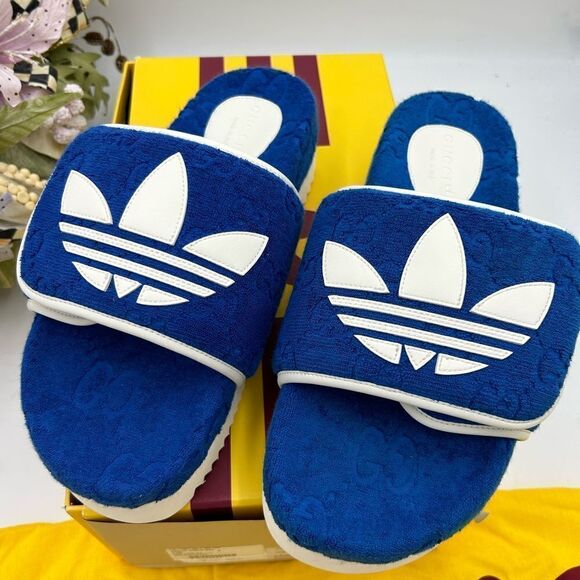 Men’s Gucci, X Adidas, limited edition slides size 9, made in Italy - Picture 6 of 9